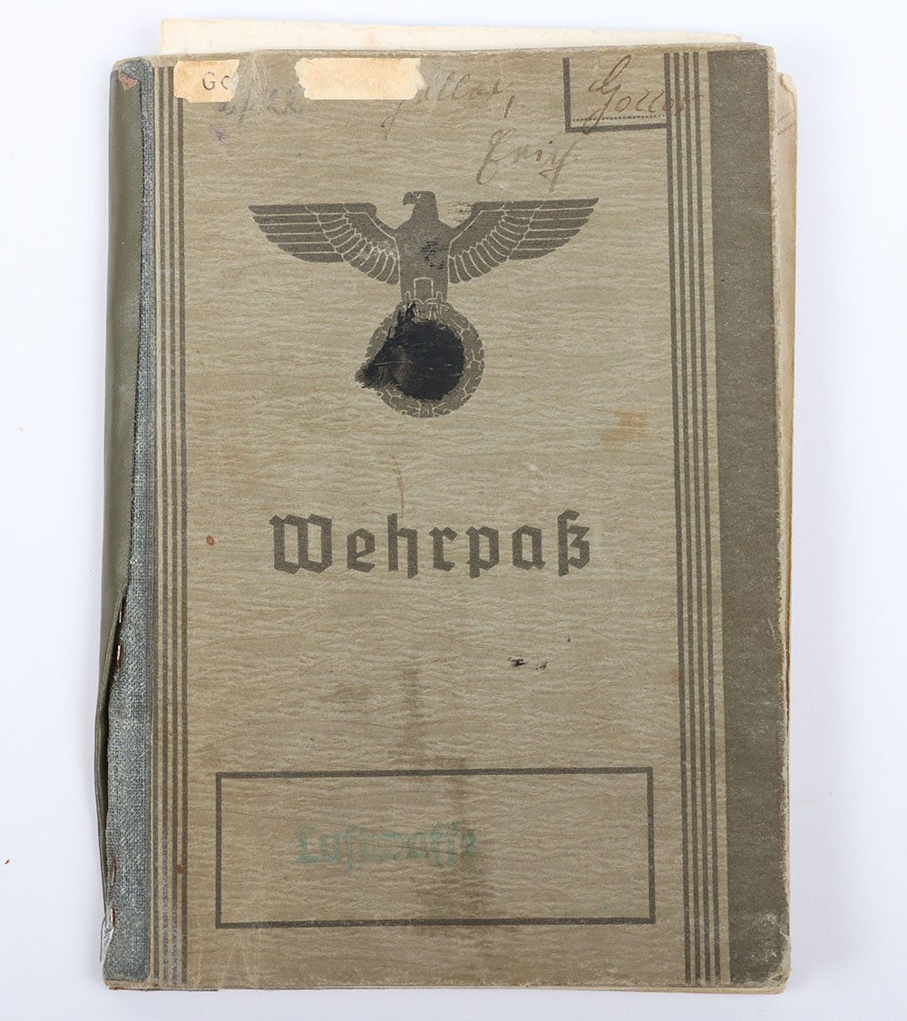 #1094 – WW2 German Luftwaffe Wehrpass, Citation and War Service Cross 2nd Class of Unteroffizier Erich Gollor Luftwaffe Signals Section