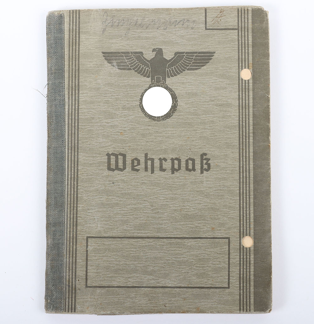 #1103 – WW2 German Luftwaffe Flak Officers Wehrpass Awarded the German Cross (Deutsche Kreuz) in Gold in 1943