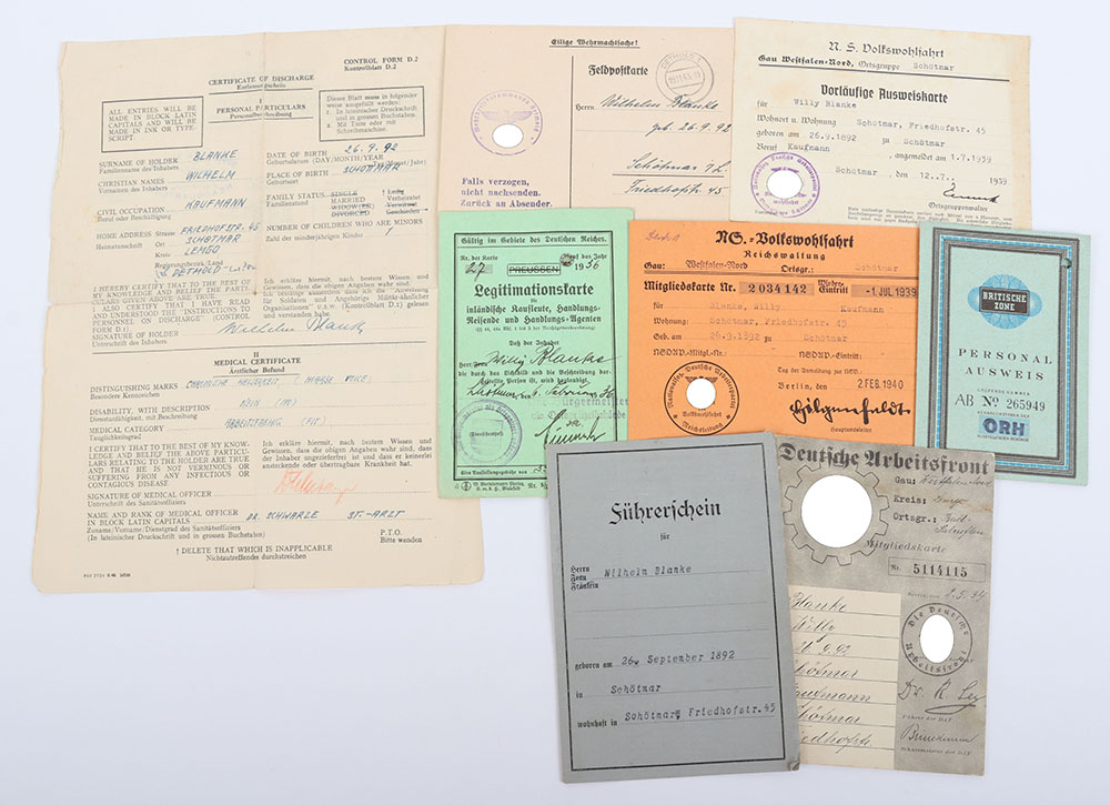 #1109 – Grouping of Third Reich Documents of Wilhelm Blanke