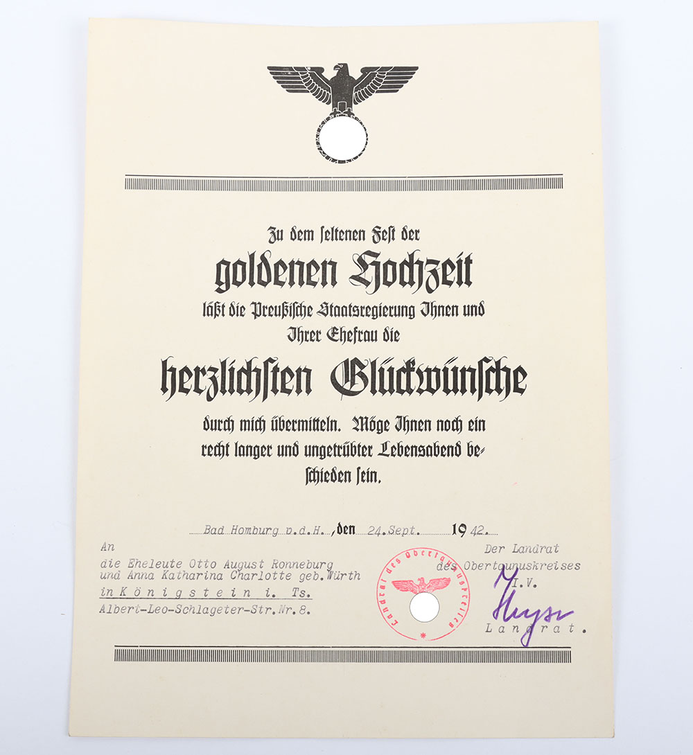 #1118 – Unusual Third Reich Certificate of Congratulations for a Golden Wedding Anniversary