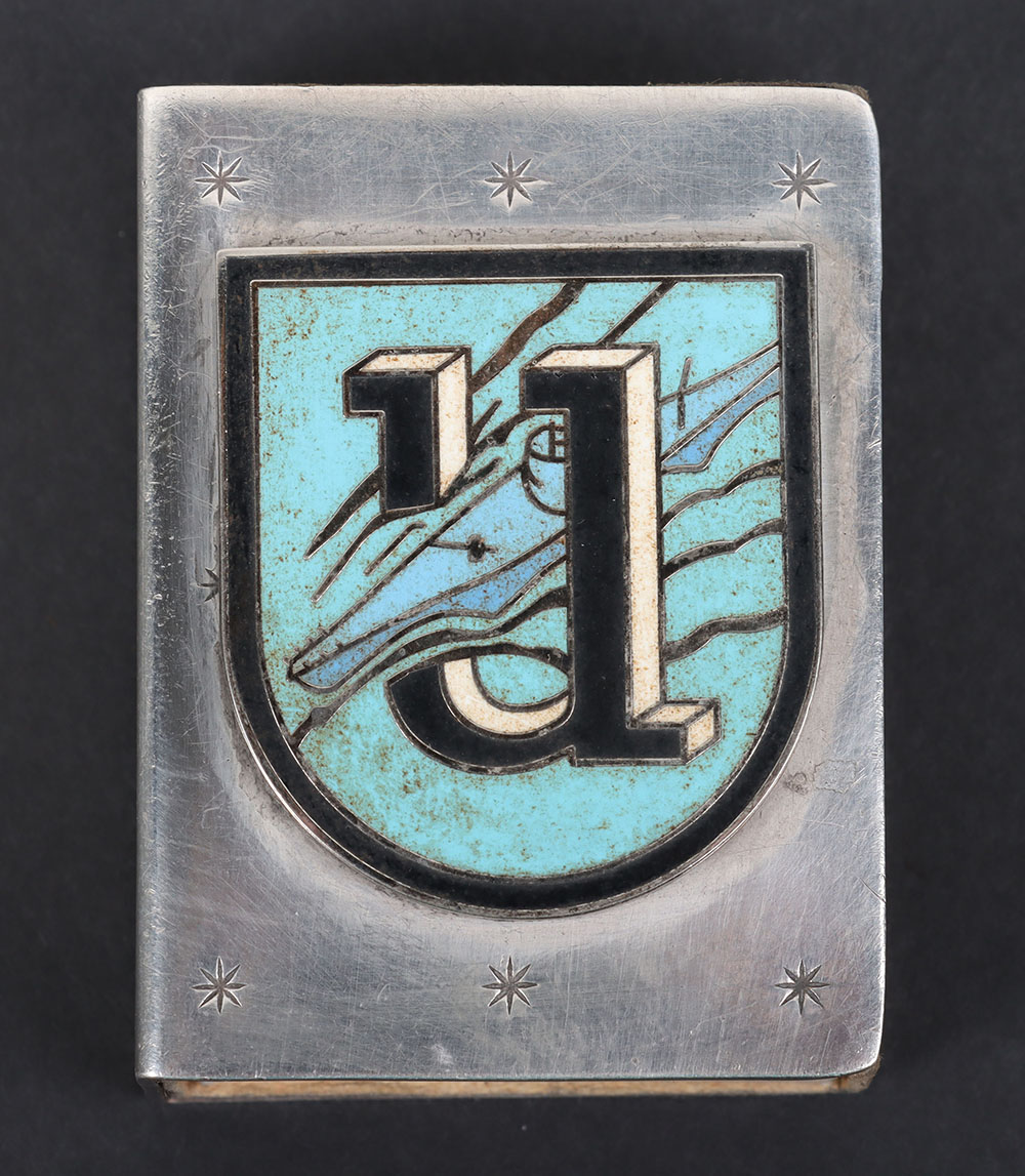 #1129 – French Silver Matchbox Cover with Enamel U-Boat Squadron Badge