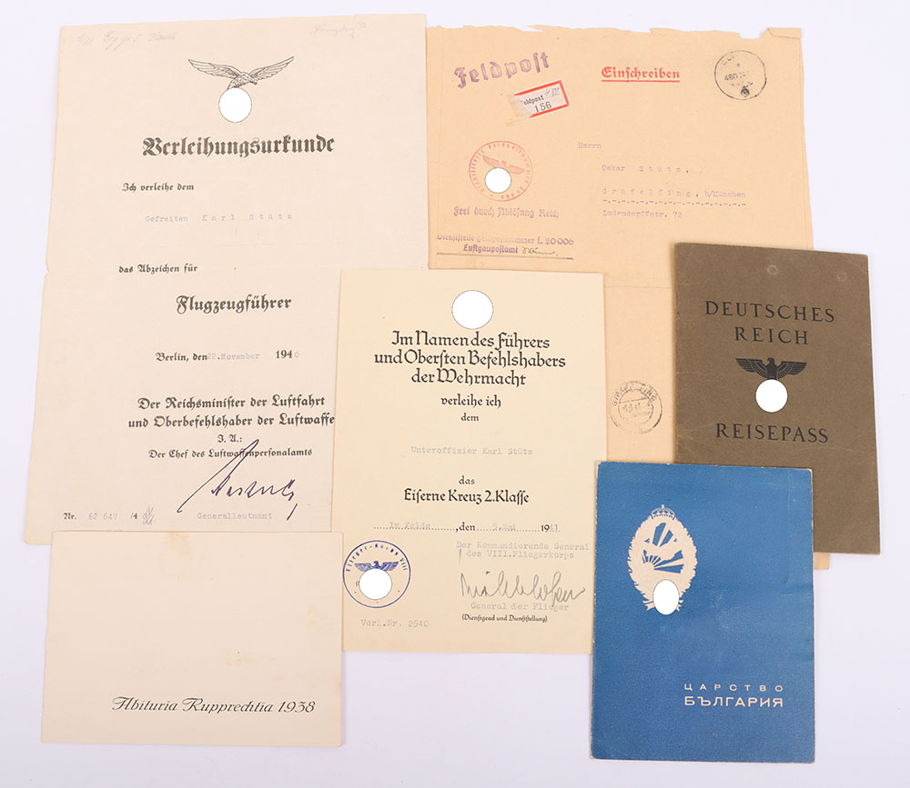 #1138 – Superb Luftwaffe Award and Document Archive of Unteroffizier Karl Stutz of Kampfgeschwader 30