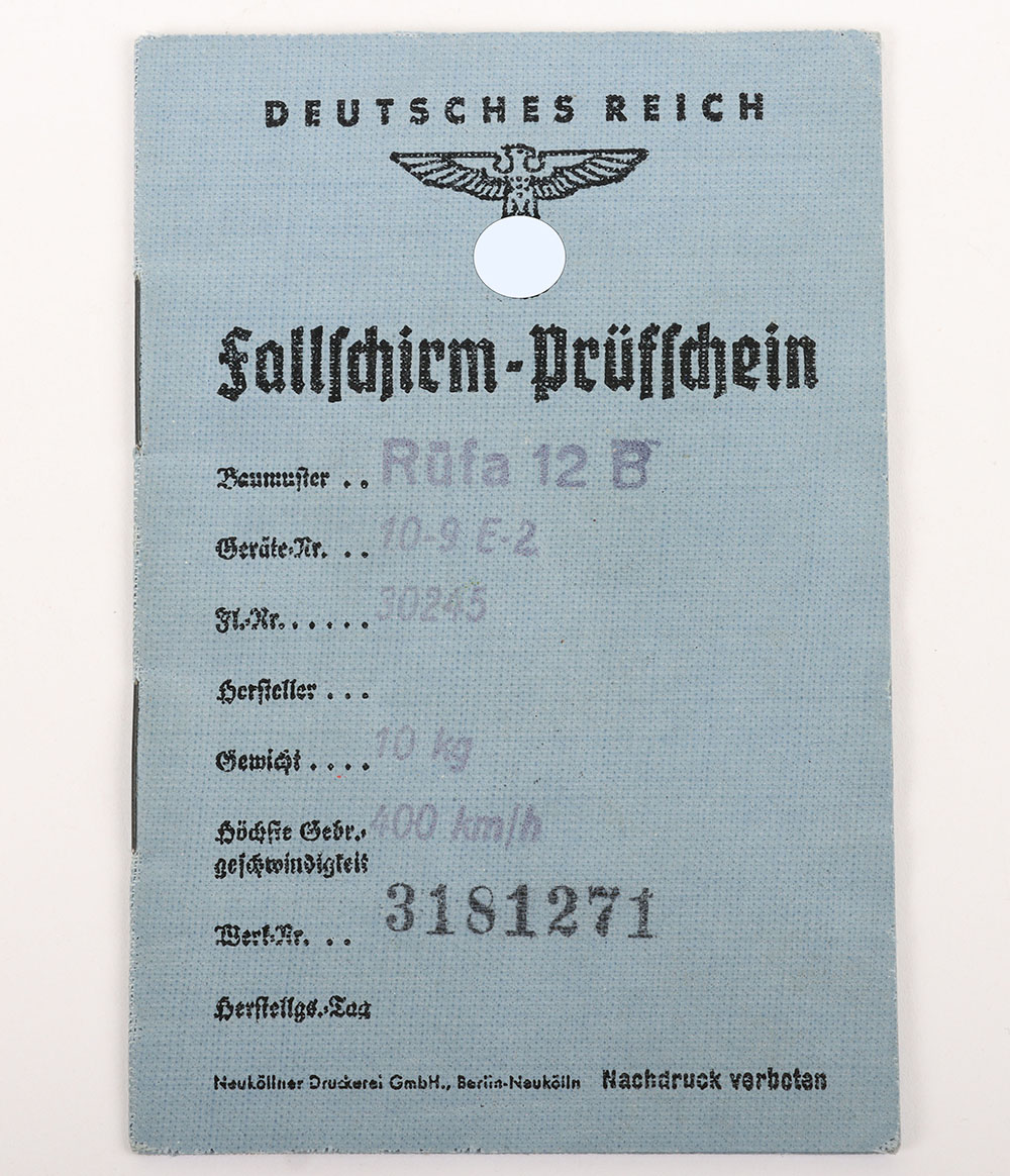 #1169 – WW2 German Luftwaffe Parachute Record Book