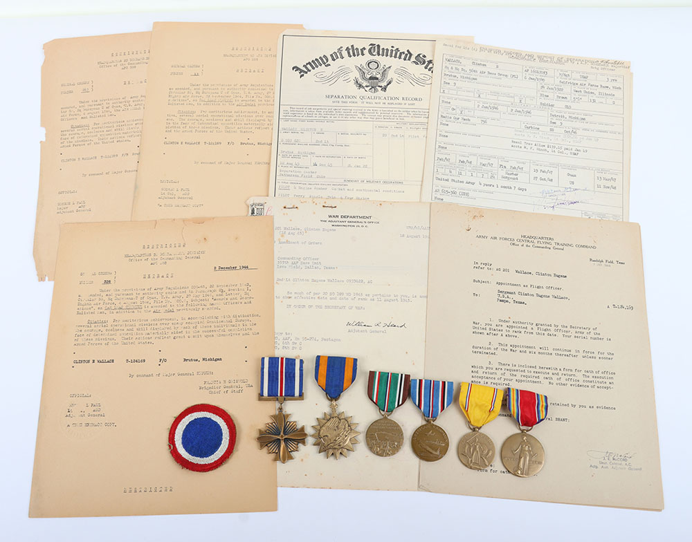 #1178 – WW2 USAAF Medal and Document Grouping of Lieutenant Clinton E Wallace who flew on Bomber ‘Old Doc’s Yacht’ 458th Bomber Group 8th Air Force