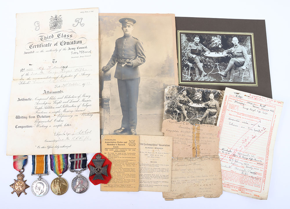 #12 – A Good Great War Western Front Military Medal and Second Award Bar Group of Four to the Kings Royal Rifle Corps