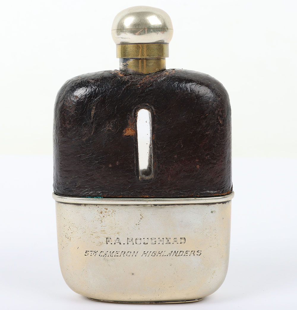 #1302 – WW1 British Officers Hip Flask of Lieutenant F A Roughead 5th Battalion Cameron Highlanders