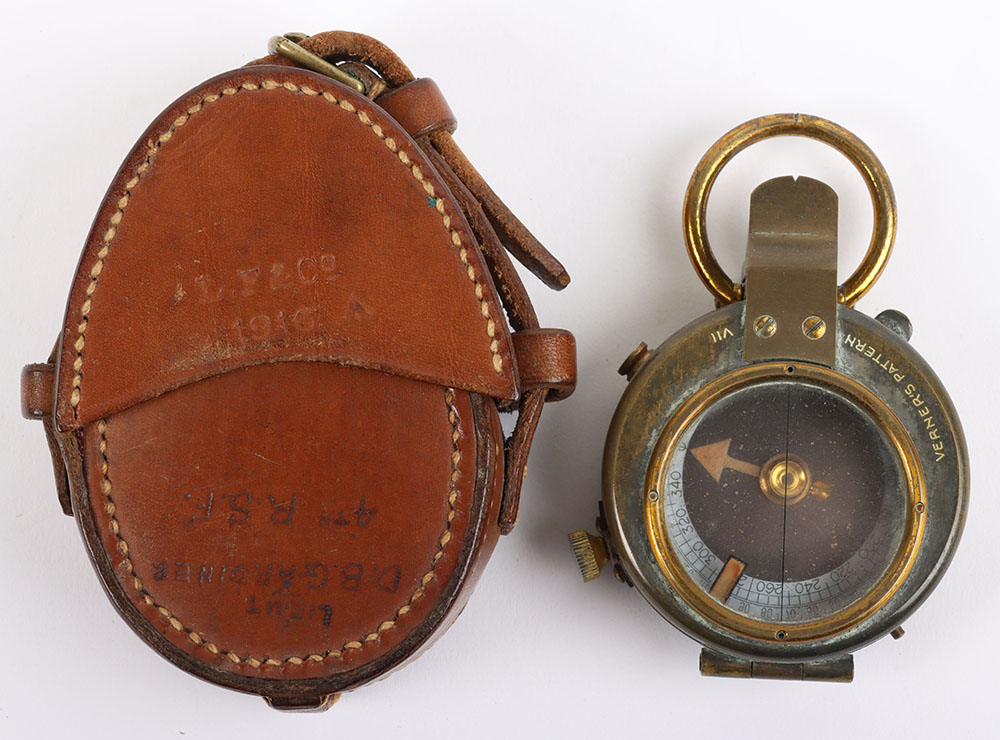 #1358 – 1915 Dated British Officers Compass Attributed to Lieutenant D B Gardiner 4th Royal Scots Fusiliers