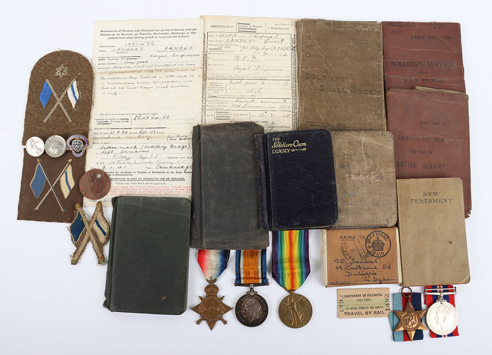 #14 – WW1 Medal Group of Five Covering Service Across Both World Wars, Accompanied by an Extremely Impressive Collection of Original Documentation Including Four Well Used Personal Diaries Covering the Whole of the Recipient’s Service Time During the Great War