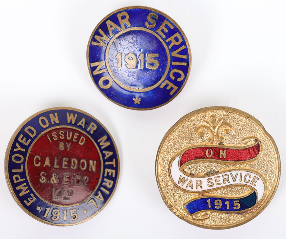 #164 – 3x WW1 On War Service Enamel Badges