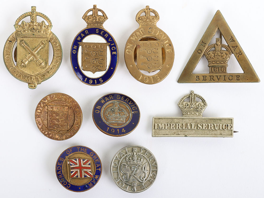 #168 – Grouping of Mostly WW1 On War Service Badges