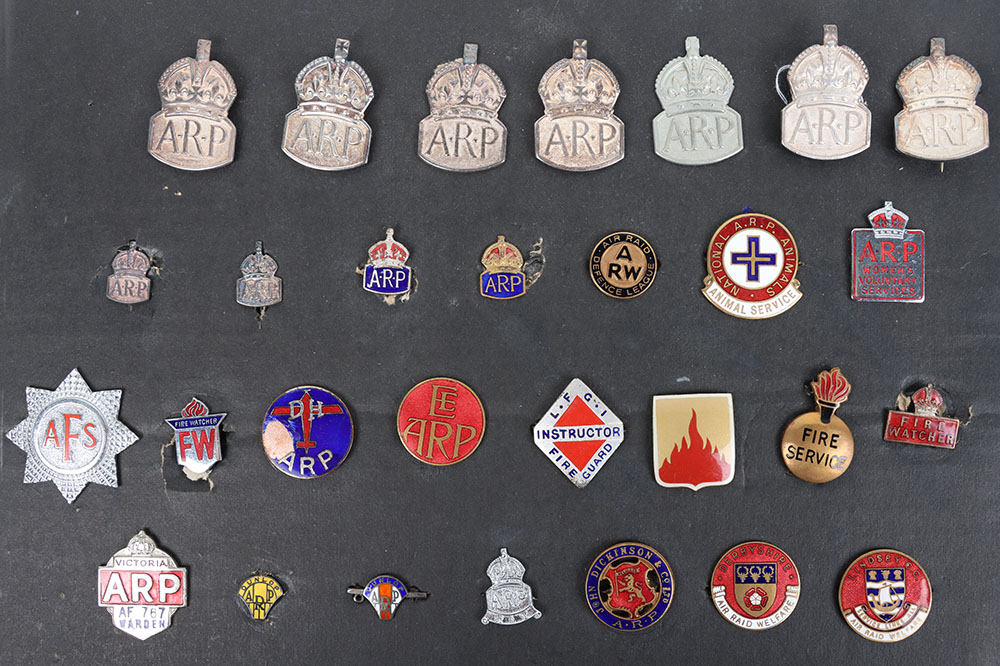 #178 – Board of WW2 British Home Front Enamel Lapel Badges