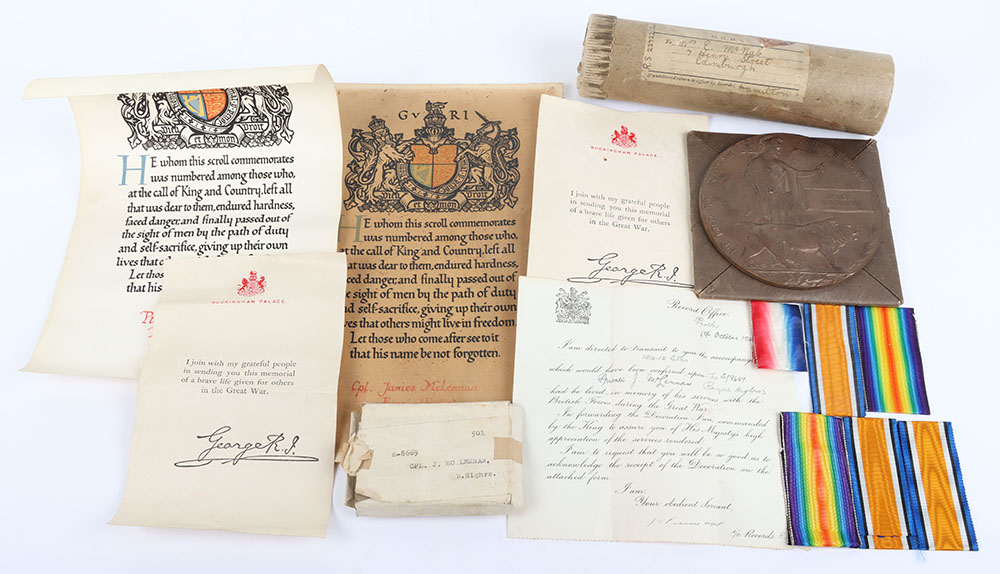 #33 – 2x Great War Memorial Scrolls and Other Items to Scottish Regiments