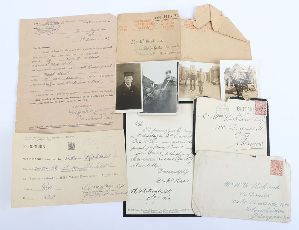 #348 – Grouping of Letters Written by and Sent To Private William Kirkland 4th / 5th Battalion Black Watch Royal Highlanders