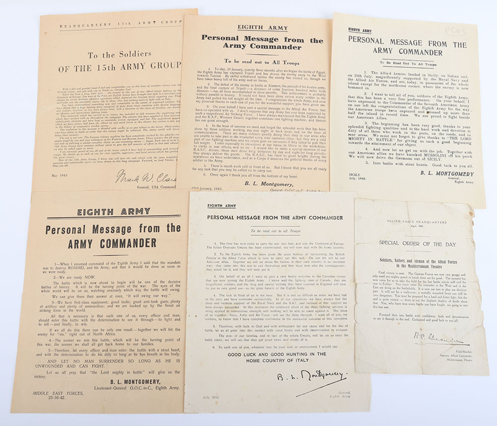 #354 – Grouping of WW2 Allied Personal Messages and Order of the Day Printed Documents of the Allied Commanders