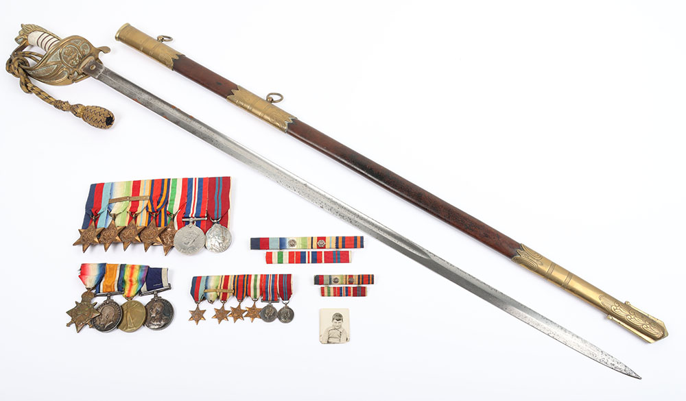 #36 – WW1 and WW2 Family Medals, Paperwork and Royal Navy Officers Sword of Petty Officer Humphries HMS Royal Sovereign and Lieutenant R Humphries HMS Vanguard