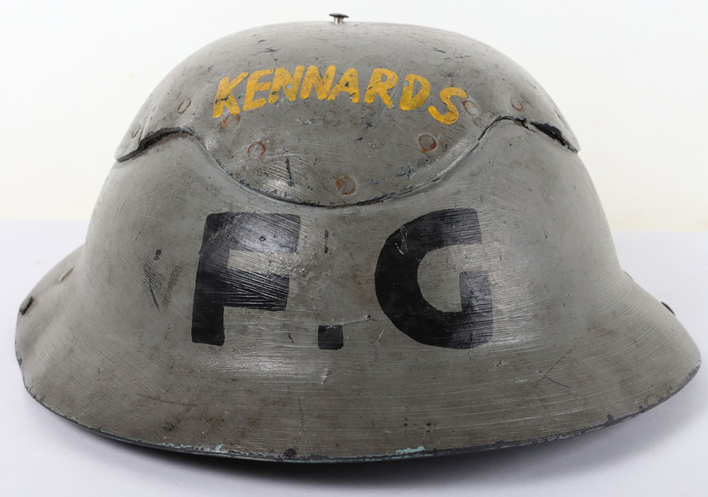 #435 – Scarce WW2 British Home Front Kennards Factory Fire Guard Cromwell Pattern Helmet