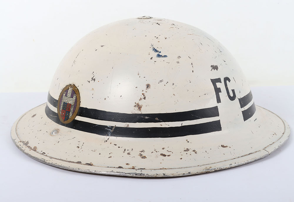 #438 – WW2 British Home Front Fire Guard Sector Captains Steel Helmet with County Decal Insignia