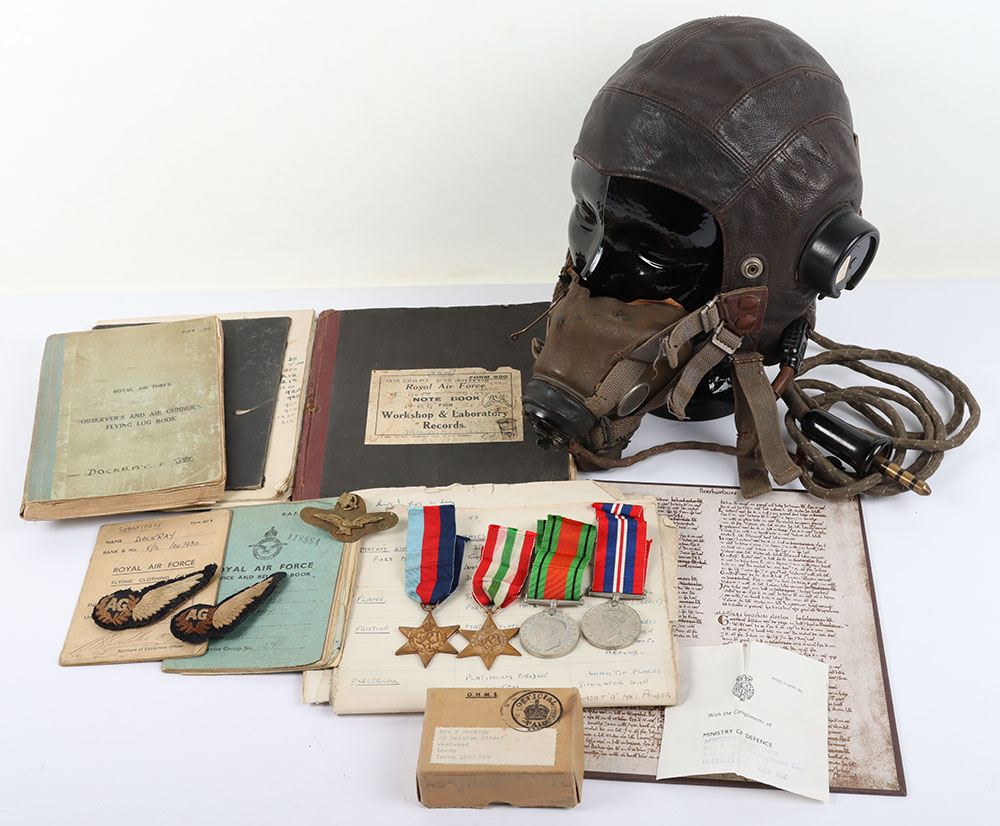 #46 – WW2 Royal Air Force Medal, Log Book and Flying Helmet Grouping of Sergeant Edward Dockray, Air Gunner with No55 Squadron