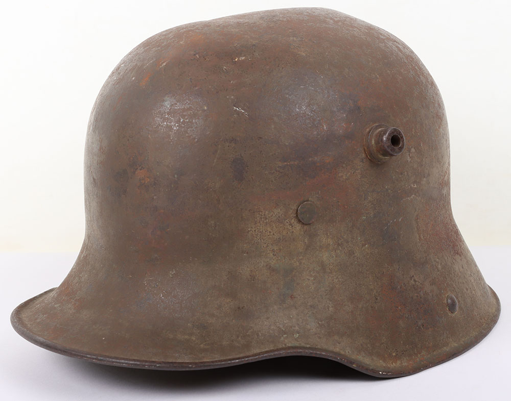 #785 – WW1 German M-16 Battle Damaged Steel Combat Helmet