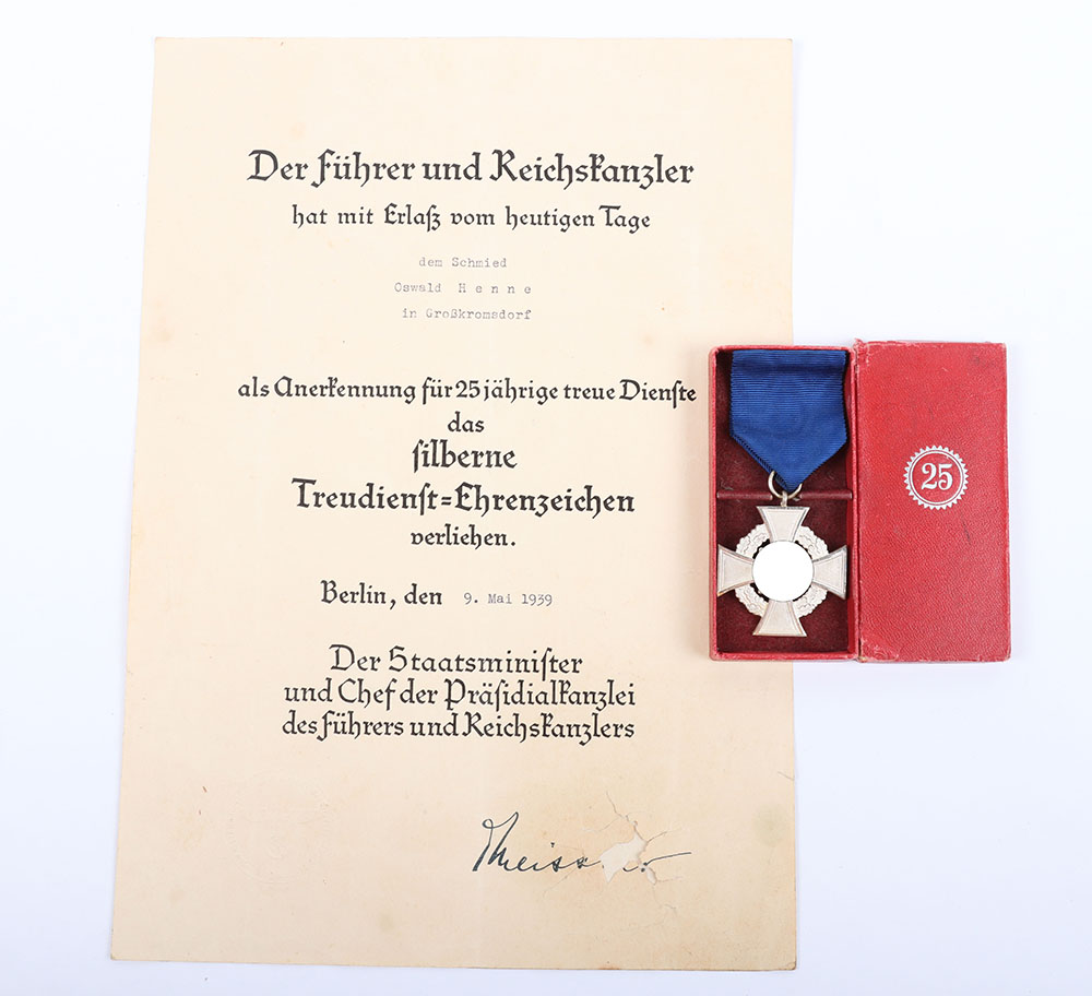 #876 – Third Reich 25 Year Faithful Service Decoration with Original Citation