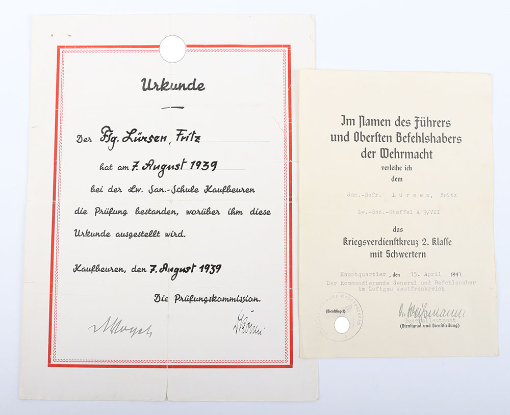 #938 – WW2 German Luftwaffe Medical Section Award Citation Pair