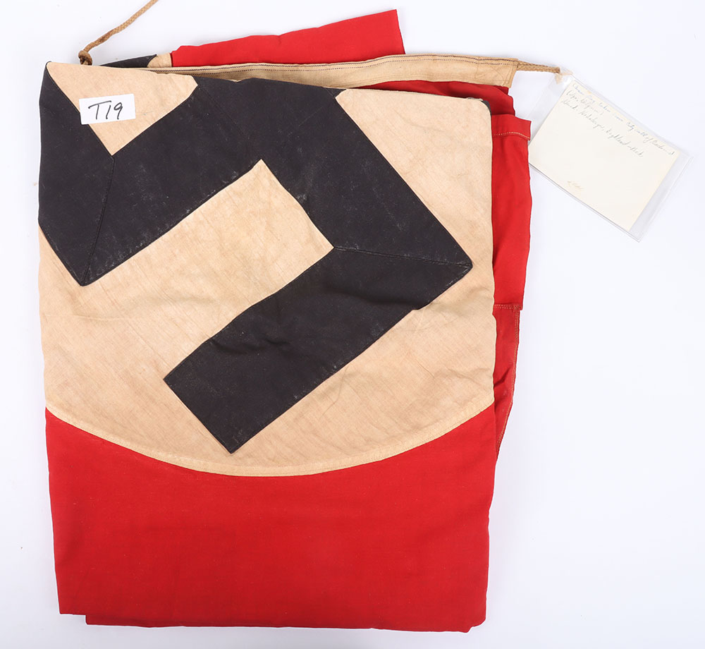 #1086 – WW2 German NSDAP Flag Taken by US GI from the Town Hall in Spa, Belgium in 1944