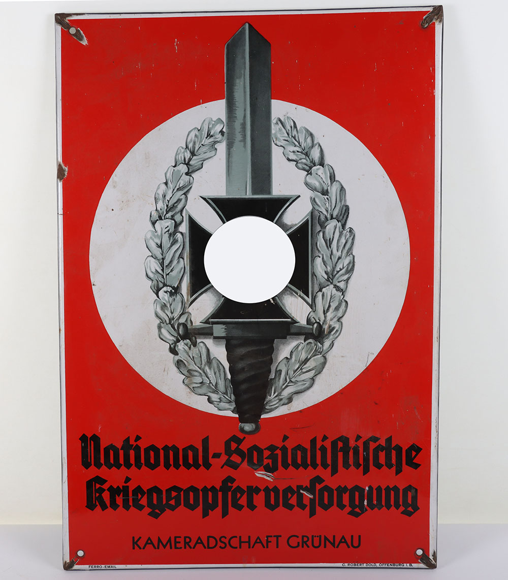 #1093 – Third Reich NSKOV (Nationalsozialistische Kriegsopferversorgung) Enamel Building Sign