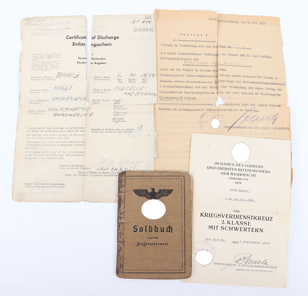 #1101 – WW2 German Army Supply Unit Soldbuch and Award Citation Set