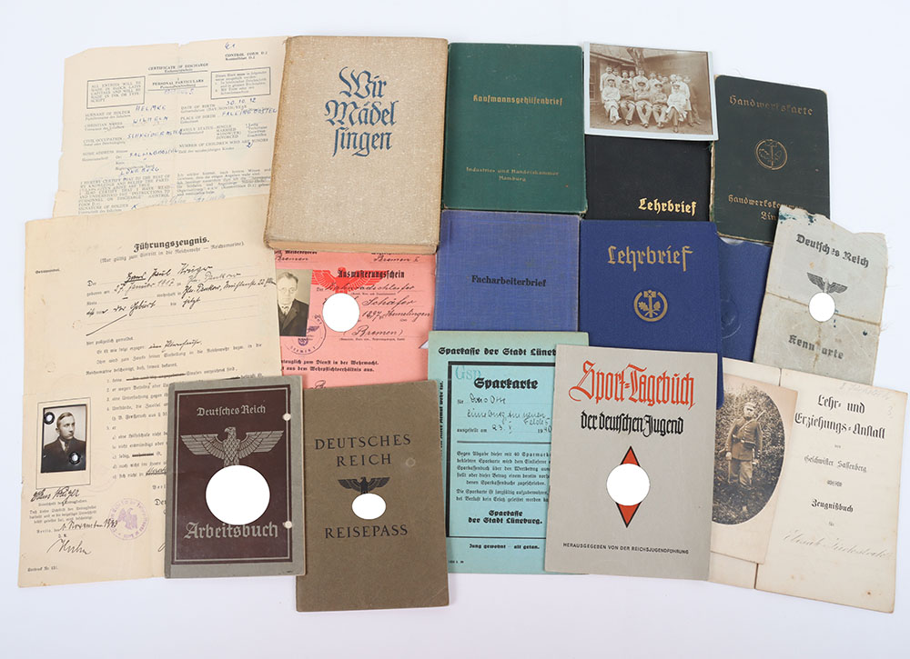 #1135 – Grouping of Mixed Third Reich Civilian Documents and Passbooks