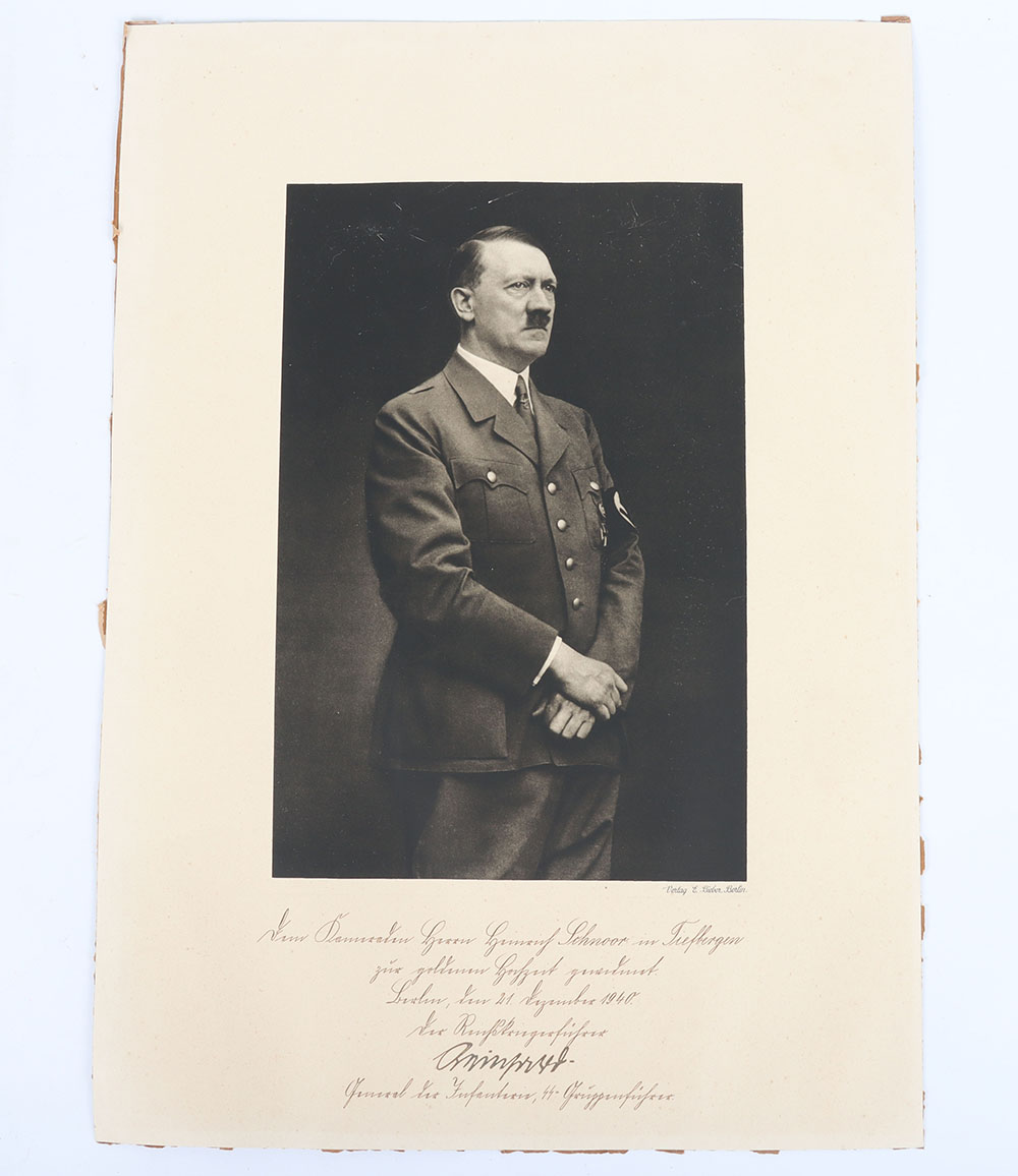 #1159 – Large Formal Photograph of Adolf Hitler with Signed Dedication by Waffen-SS General