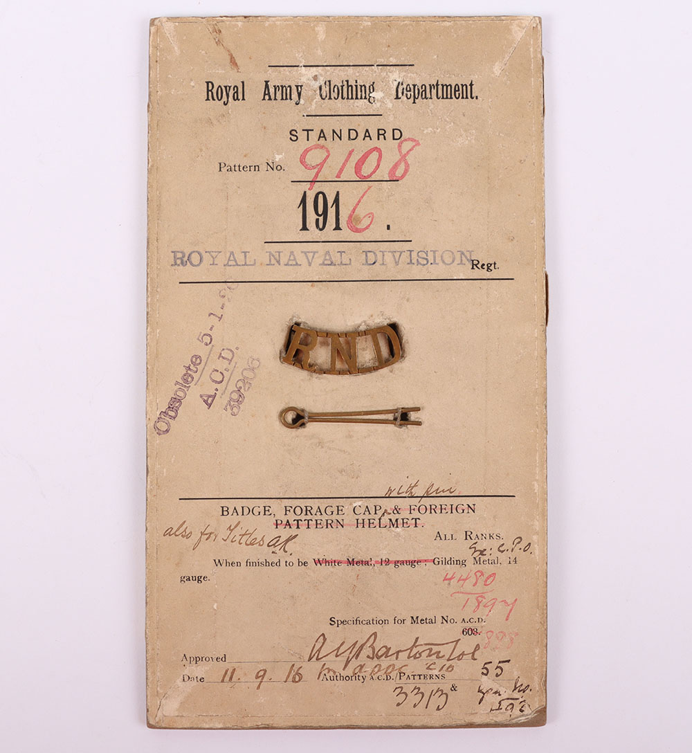 #183 – Rare WW1 1916 Sealed Pattern Royal Naval Division (R.N.D) Shoulder Title