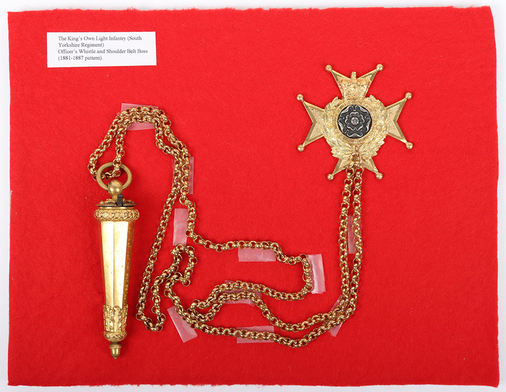 #218 – Victorian The Kings Own Light Infantry (South Yorkshire Regiment) Officers Cross Belt Badge and Whistle