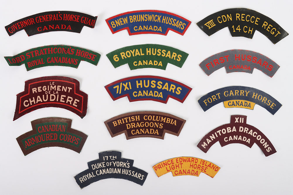 #328 – 14x WW2 Canadian Printed Regimental Shoulder Titles