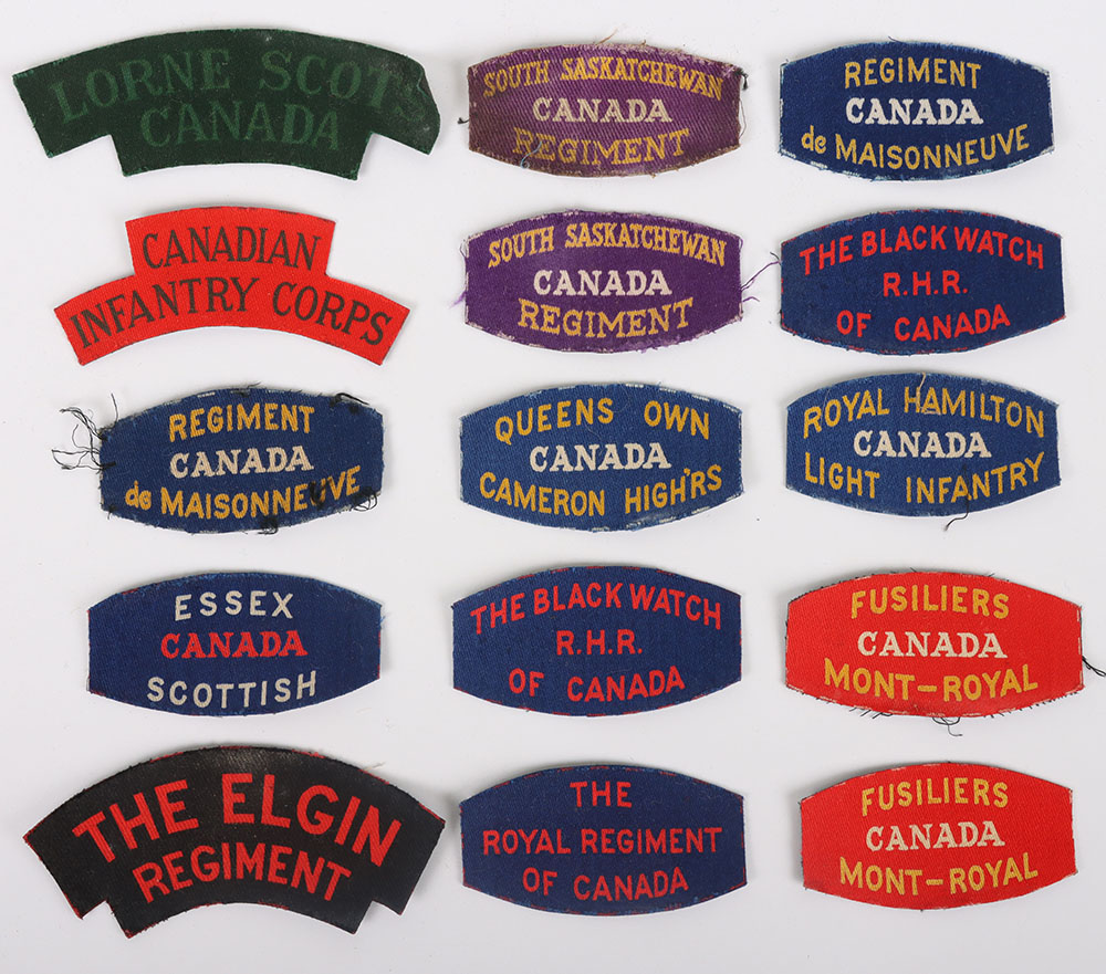 #330 – 15x WW2 Canadian Printed Regimental Shoulder Titles