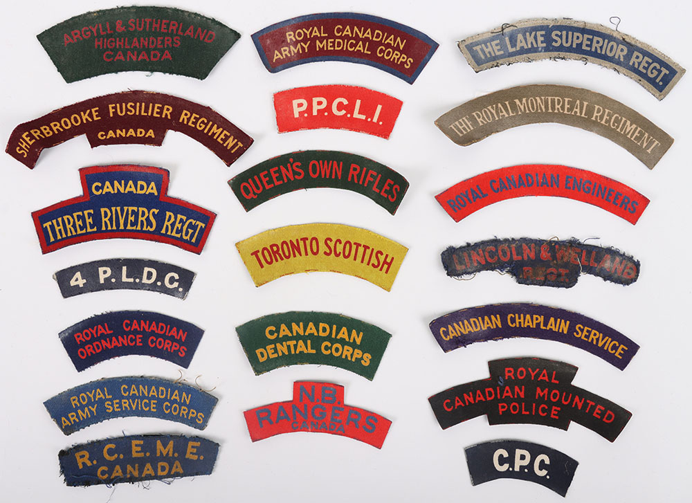 #331 – 20x WW2 Canadian Printed Regimental Shoulder Titles