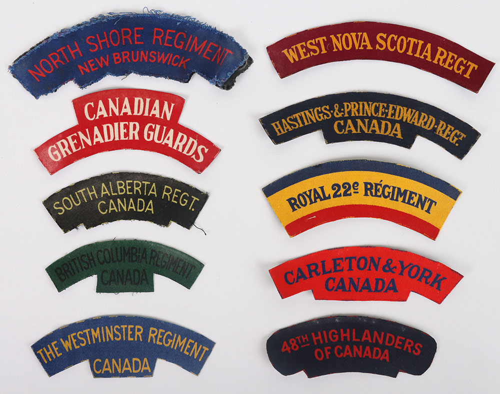 #333 – 10x WW2 Canadian Printed Regimental Shoulder Titles