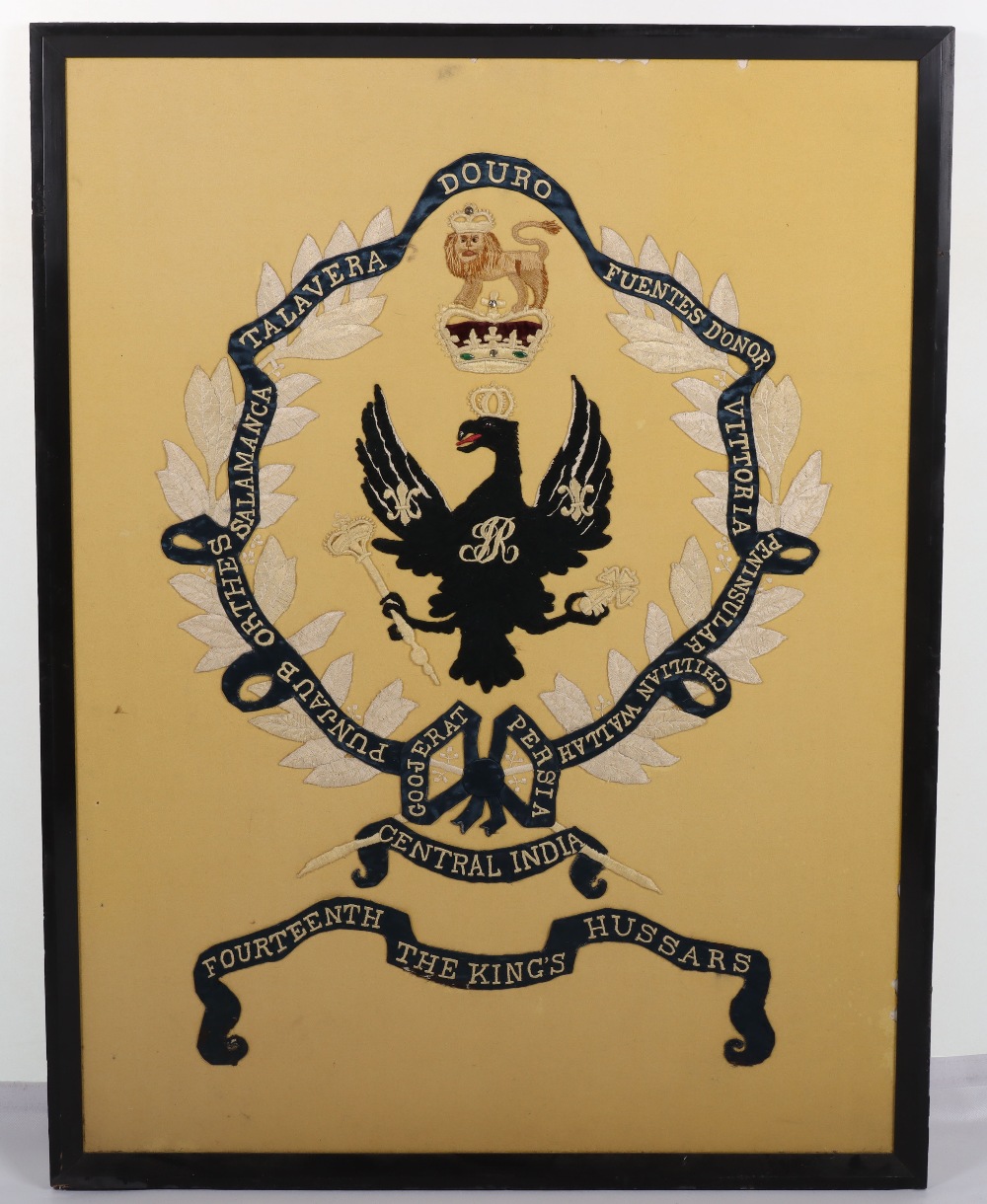 #448 – Large Framed Early Regimental Embroidery of the 14th Kings Own Hussars