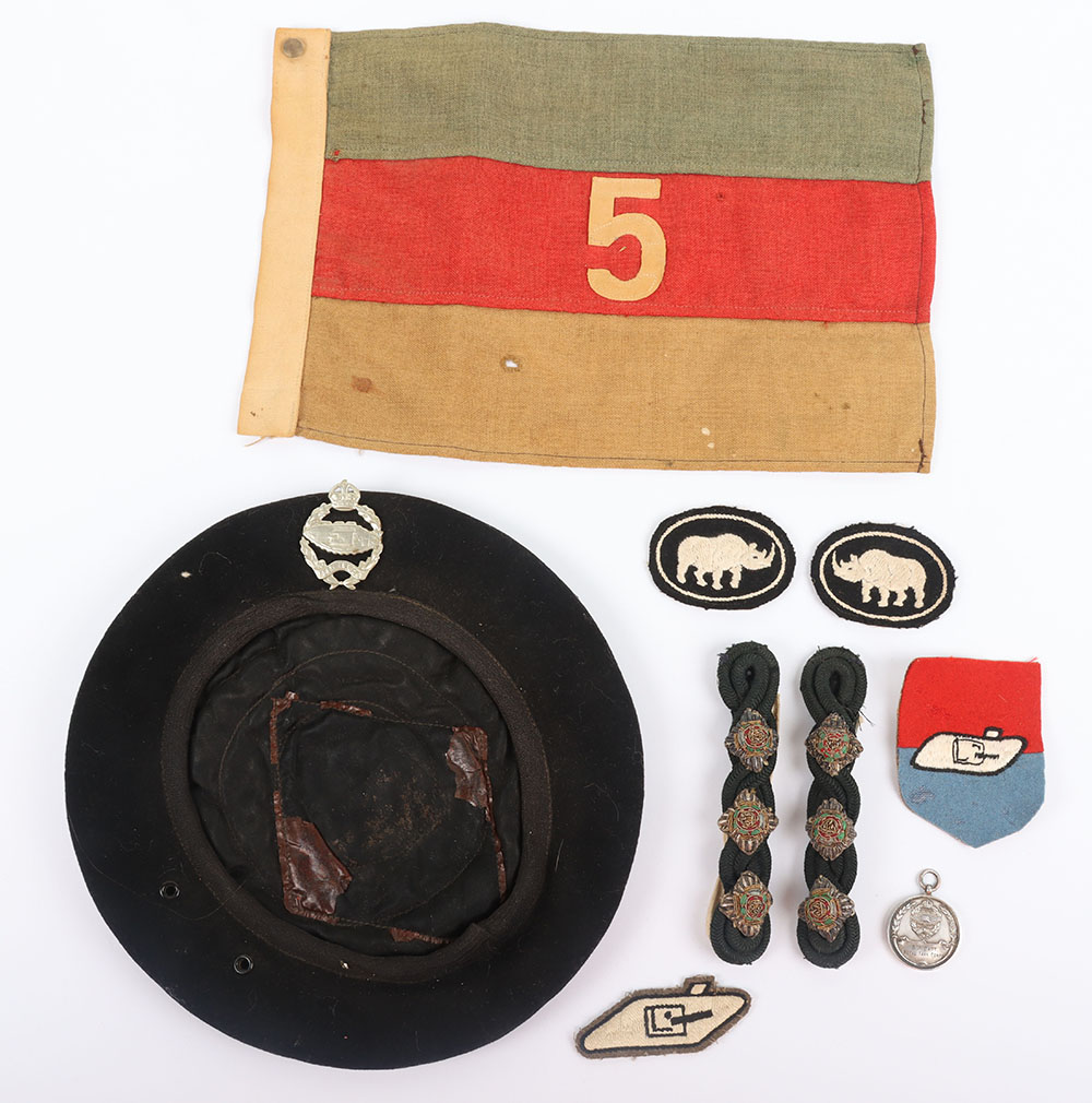 #688 – British 5th Squadron Royal Tank Regiment Beret, Badges and Unit Pennant Grouping of Captain H C Hooker