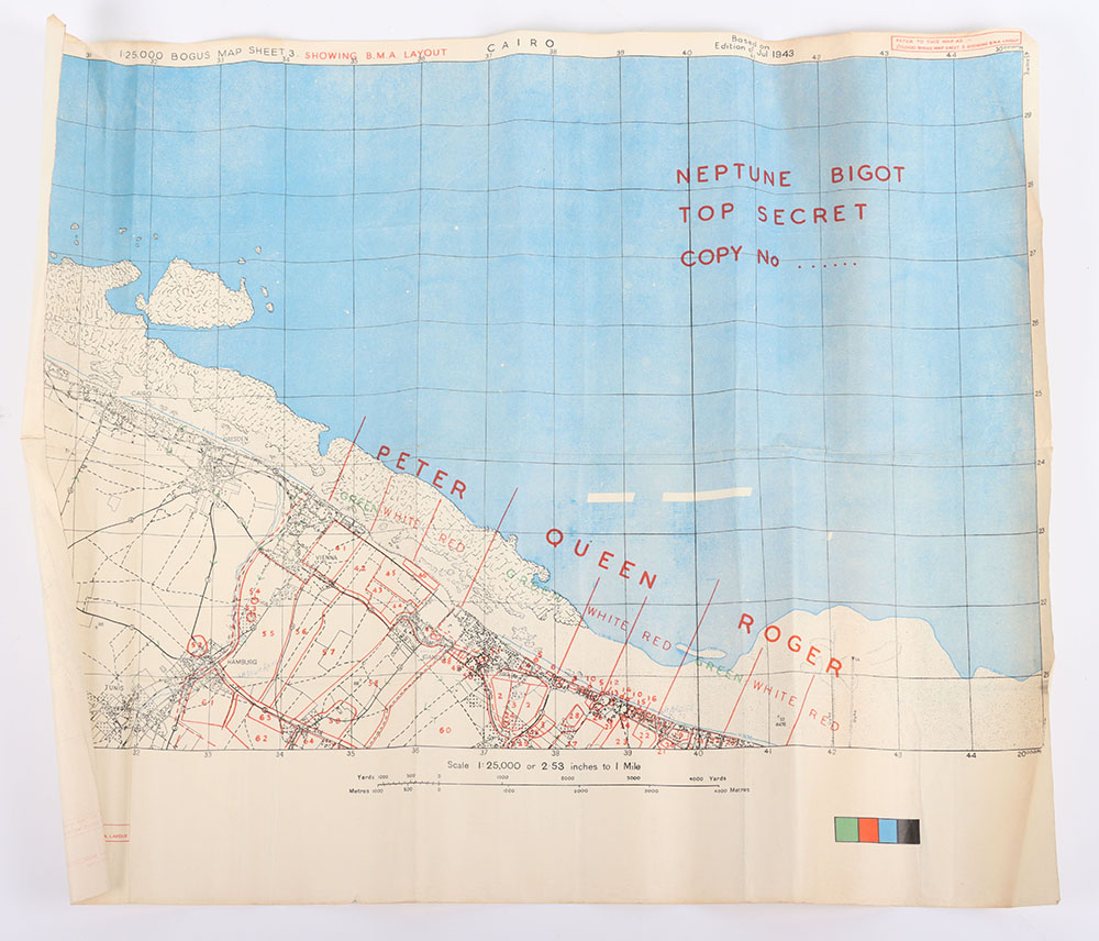 #718 – WW2 British Uniform, Headdress and Document Grouping of Captain Dawson Royal Engineers, Beach Groups with D-Day Invasion Maps