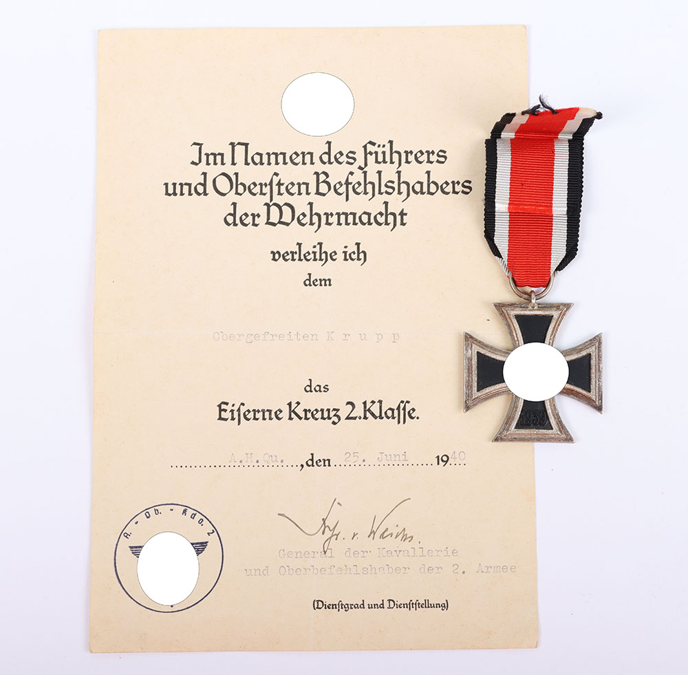 #875 – WW2 German 1939 Iron Cross 2nd Class with Award Citation