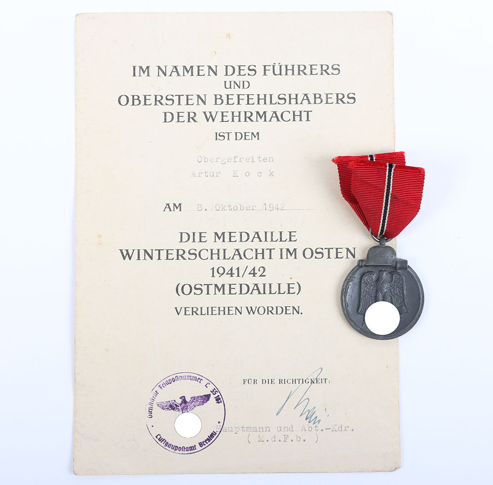 #909 – WW2 German Eastern Front Medal and Citation Pair