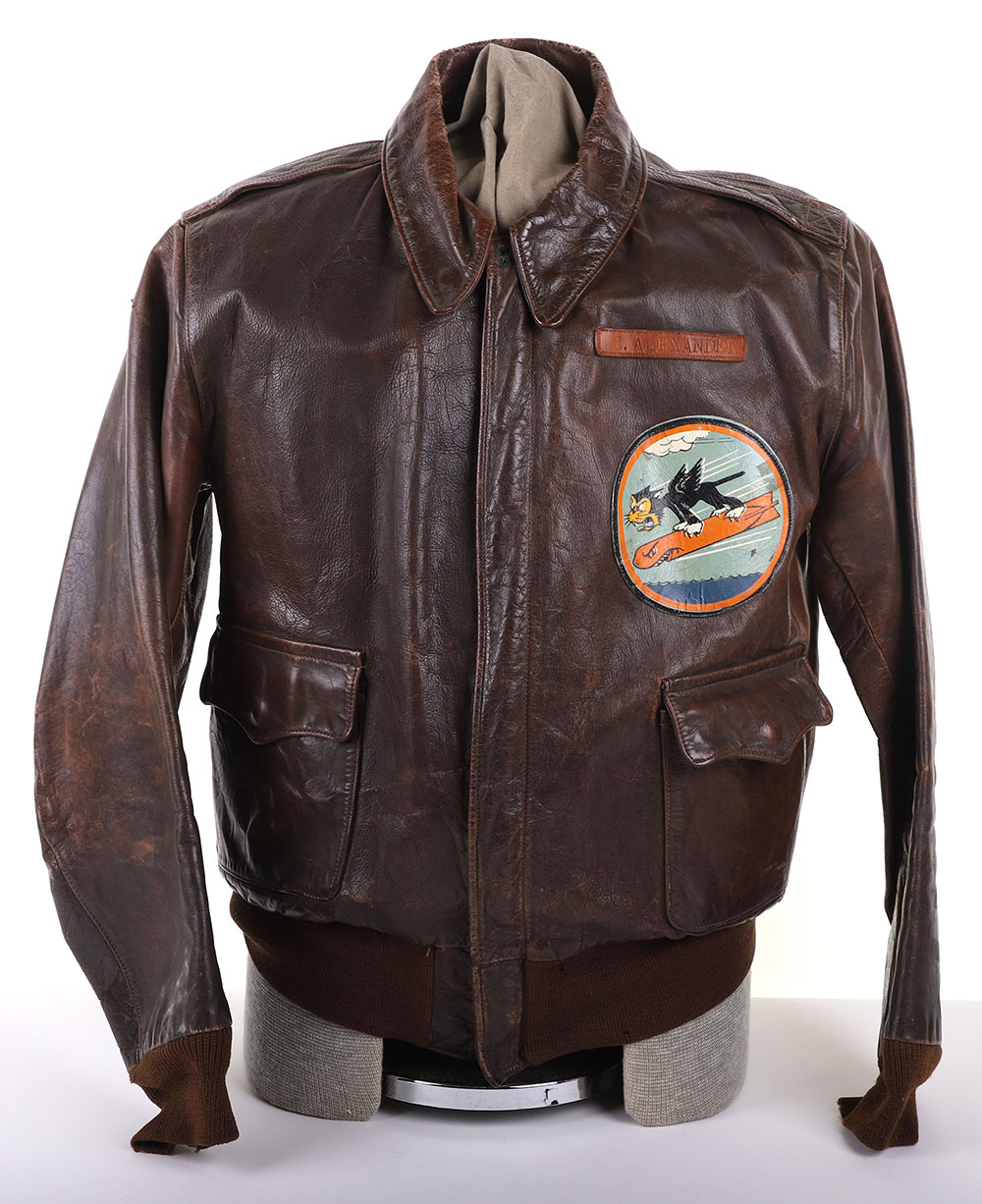 #189 – AMERICAN WWII USAAF ID’d A-2 FLIGHT JACKET, W/493 rd. BOMBER GROUP PATCH