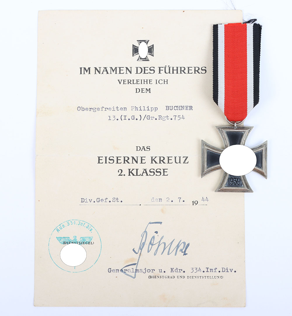 #198 – WW2 German Iron Cross 2nd Class Award and Citation Grouping