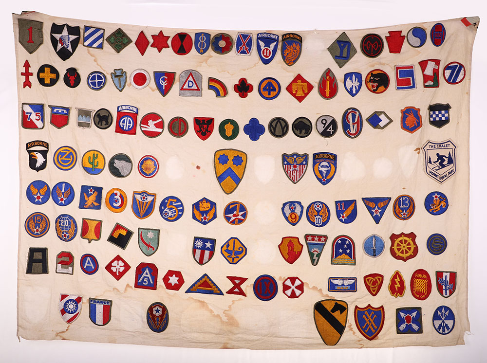 #199 – AMERICAN WWII PATCH BLANKET, 110 TOTAL