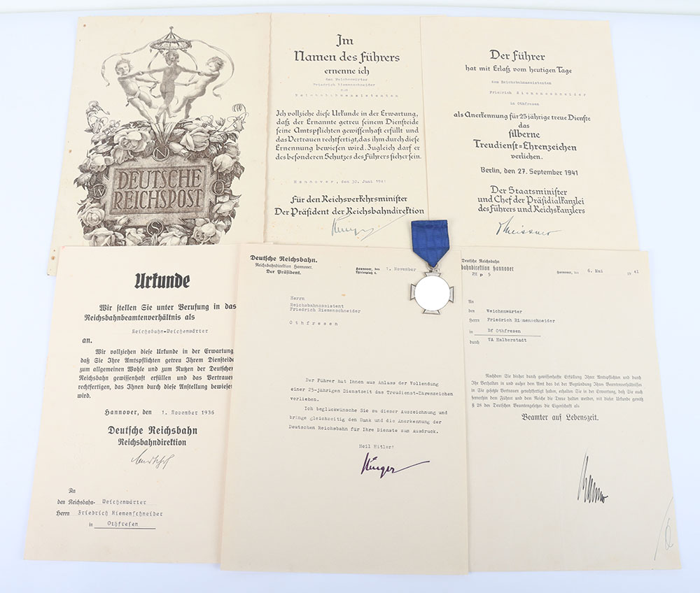 #208 – Third Reich NSDAP 25 Year Faithful Service Decoration with Citations and Documents of Railways Interest