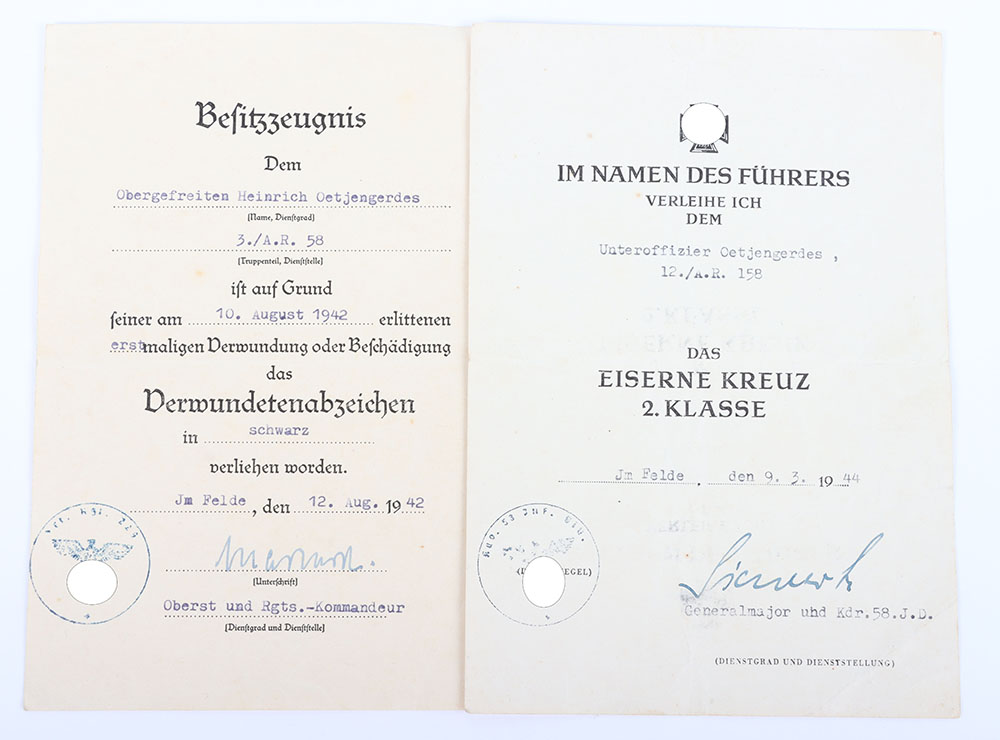 #213 – WW2 German Award Citation Pair