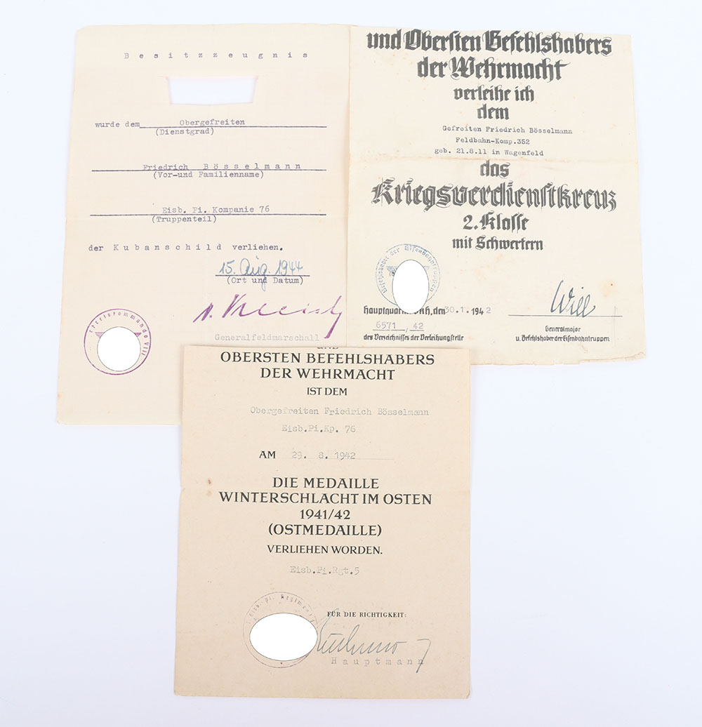 #214 – WW2 German Award Citation Group of Three