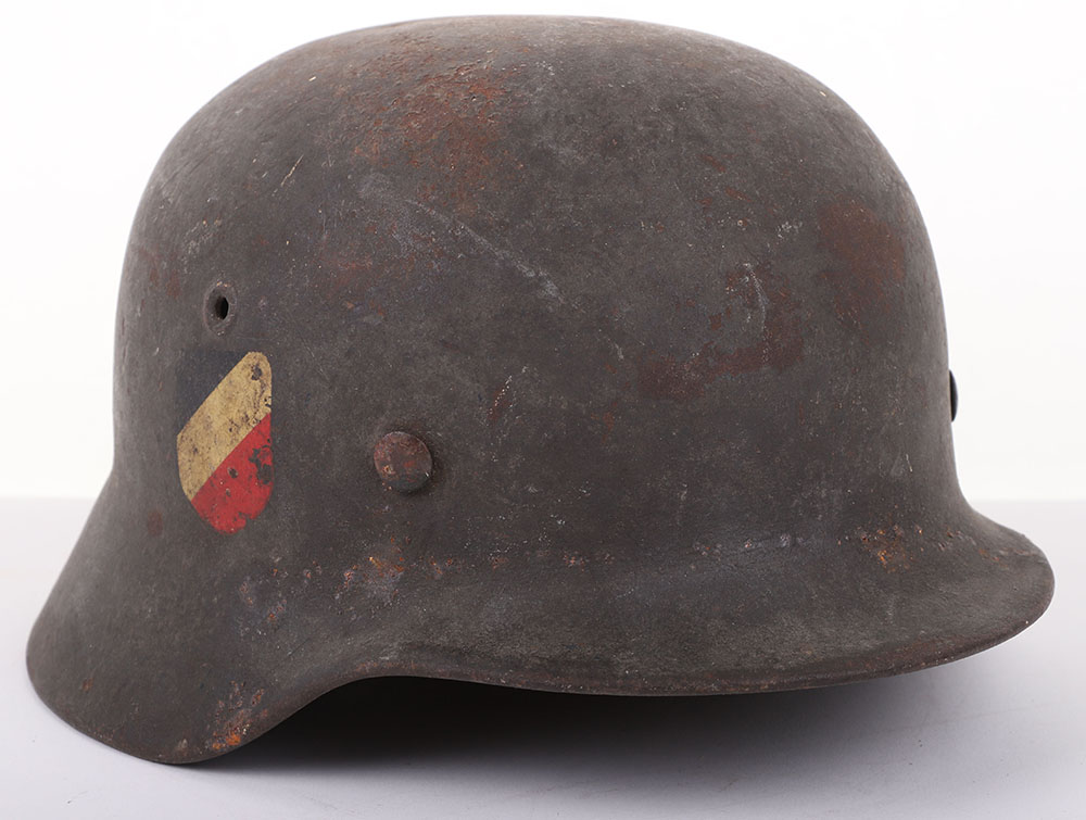 #253 – UNTOUCHED WWII GERMAN M-40 DOUBLE DECAL STEEL COMBAT HELMET