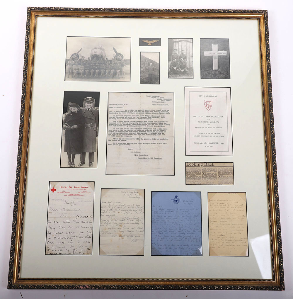 #269 – EMOTIVE FRAMED DISPLAY OF CORRESPONDENCE RELATING TO THE DEATH OF FLIGHT OFFICER W T LAMBERT D.F.M ROYAL AIR FORCE ON 23RD DECEMBER 1944