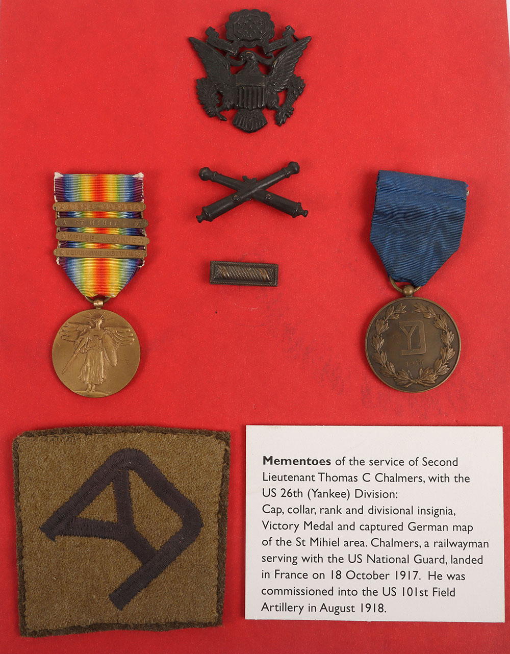 #38 – WW1 American Officers Medal and Paperwork Grouping of 2nd Lieutenant Thomas C Chalmers 26th Yankee Division